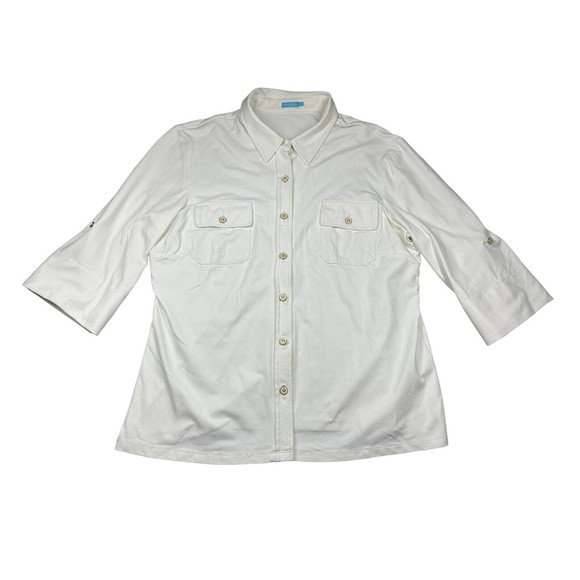 J. McLaughlin Tops - J. McLaughlin White  blouse Catalina cloth 3/4 roll-tab sleeve button-down Large